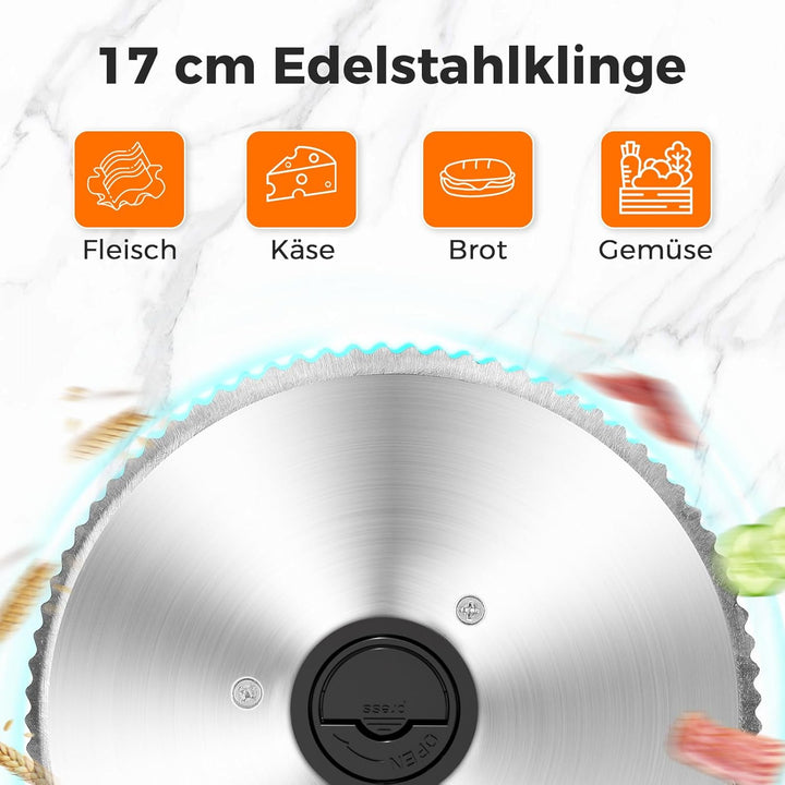 YASHE Faltbarer Elektrischer Allesschneider, 180W Brotschneidemaschine, Mit Einstellbarer Dicke 0–15