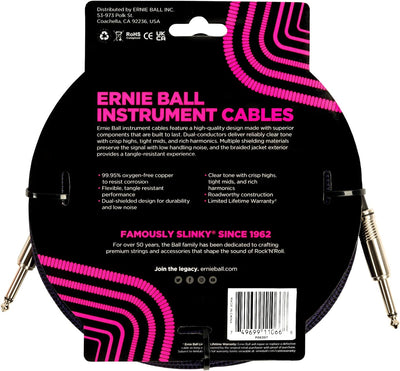 Ernie Ball Geflochtenes Instrumentenkabel gerade/gerade 7,62 m (25 ft) -Lila/ Schwarz Lila/schwarz 7