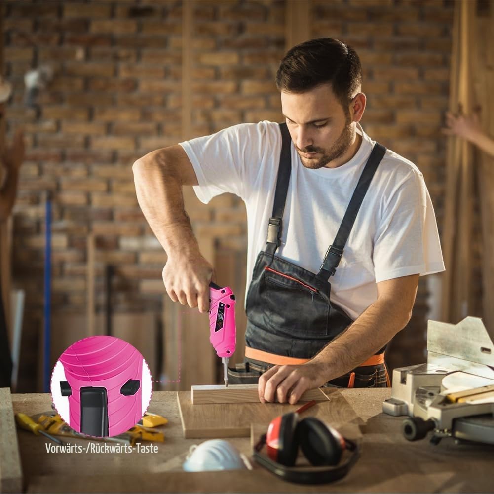 Pink - Elektroschrauber flintronic Akkuschrauber Klein, Mini con LED-Licht, 1300mAh Akku Wiederaufla