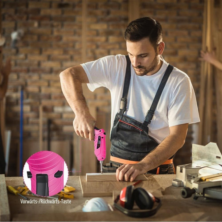 Pink - Elektroschrauber flintronic Akkuschrauber Klein, Mini con LED-Licht, 1300mAh Akku Wiederaufla