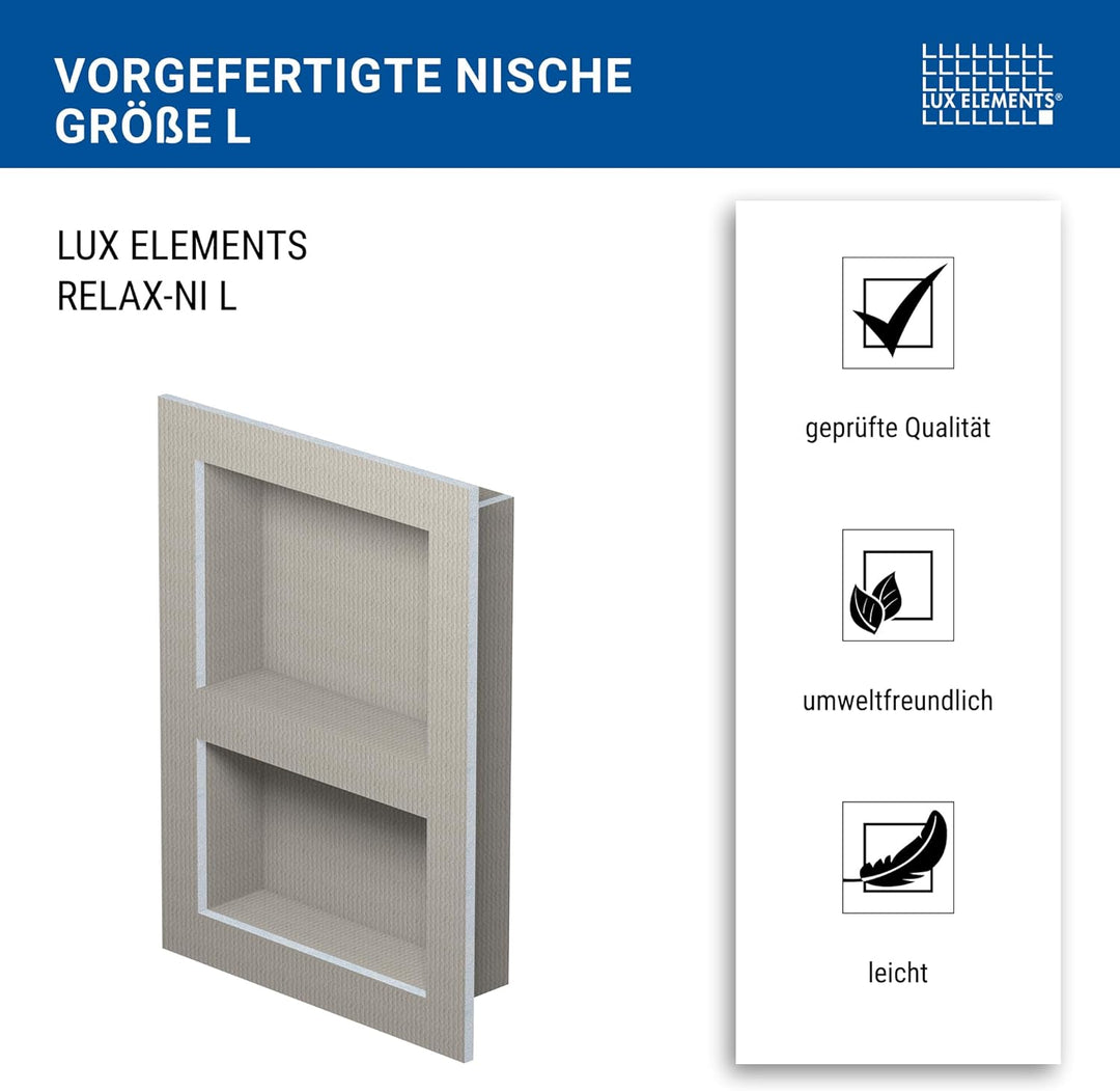 LUX ELEMENTS Wandnische Dusche Fertig zum Verfliesen 55,9 x 40,6cm I Vorgefertigte Duschnische aus H
