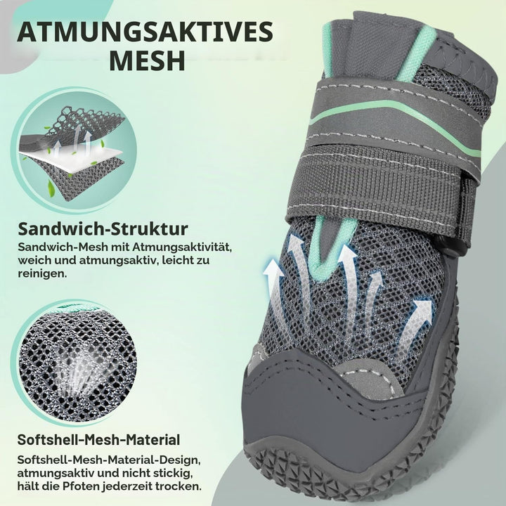 SlowTon Hundeschuhe Pfotenschutz, 2 Stück atmungsaktive Hunde Schuhe Outdoor mit Rutschfester Sohle,