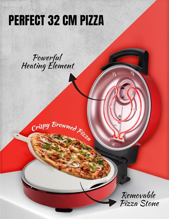 Bestron Pizzaofen für knusprige Pizzen in 5-10 Minuten, elektischer Pizzaofen mit bis zu echten 320°