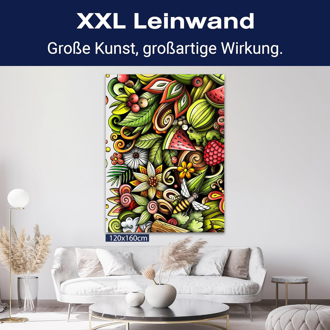 wandmotiv24 Leinwandbild Essen und Trinken, 80x60cm, Hochformat, Melone, Biene, Deko, Bilder auf Lei