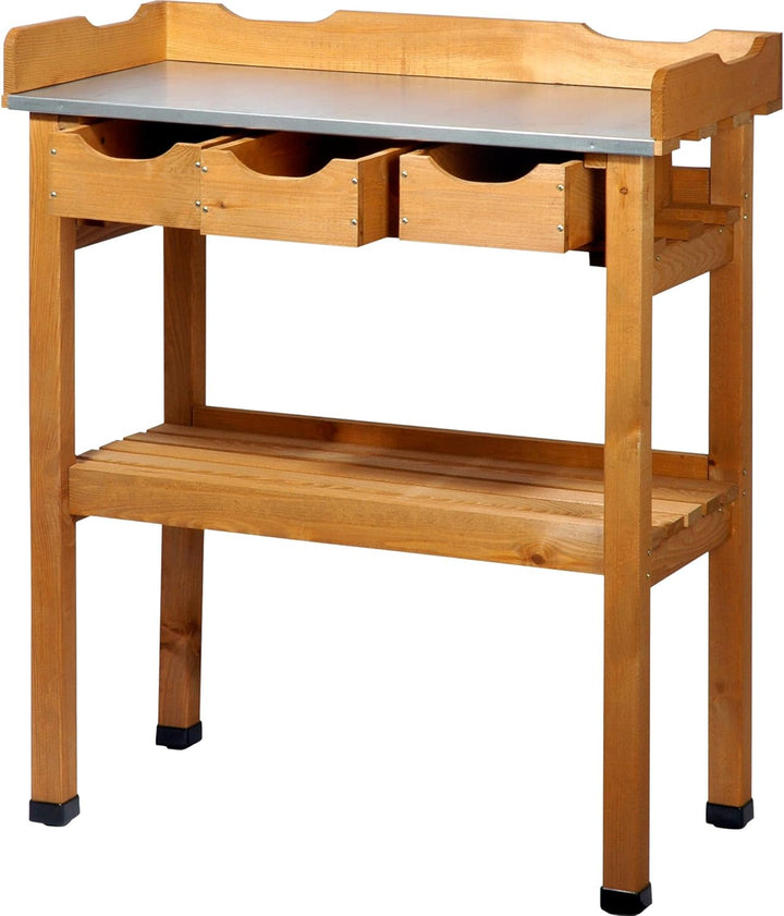 dobar® 29030e Pflanztisch mit 3 Schubladen | Gärtnertisch mit Ablageboden | Umtopftisch Kiefernholz