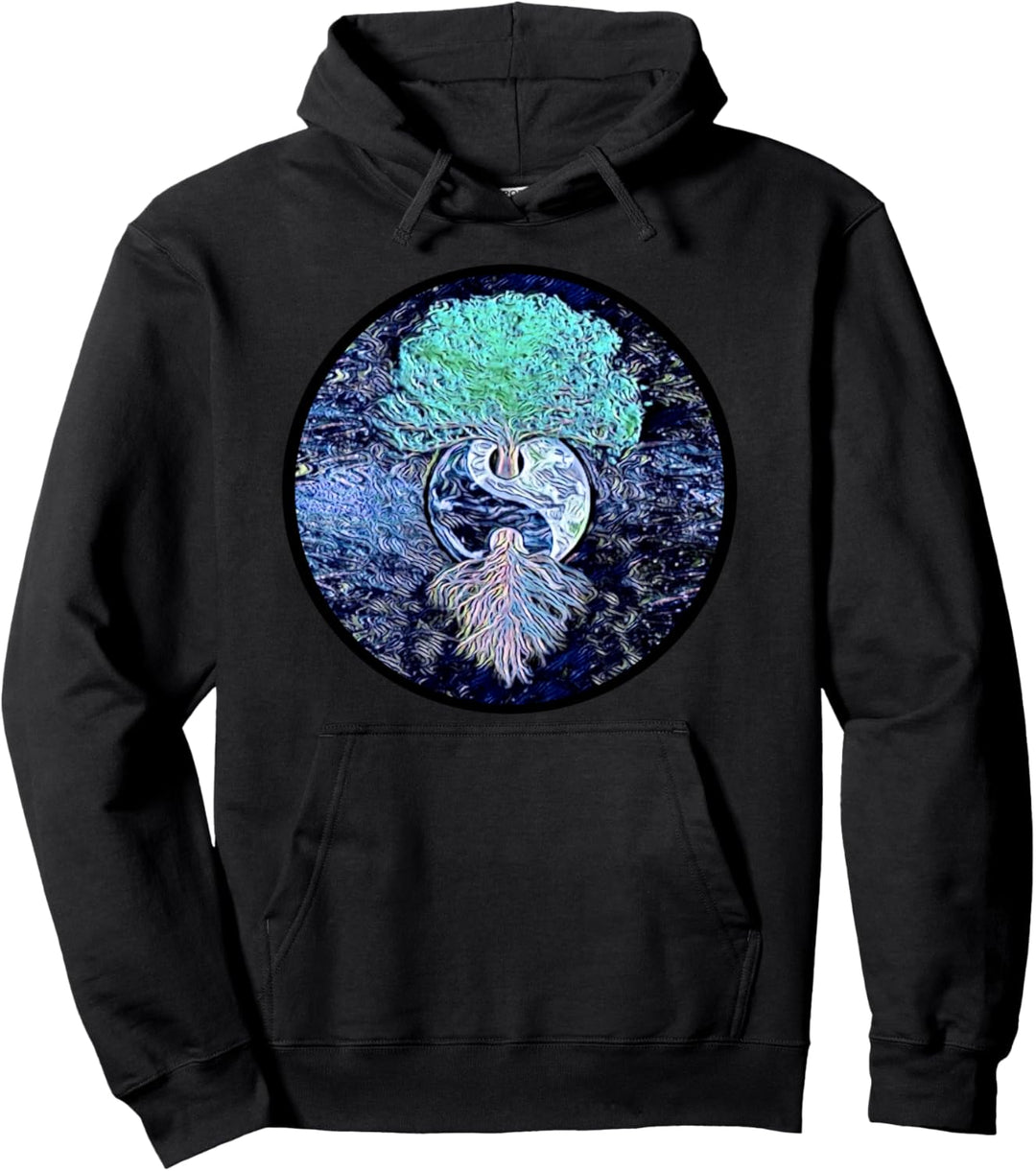 Yin Yang mit Baum des Lebens Erde im Weltraum Pullover Hoodie