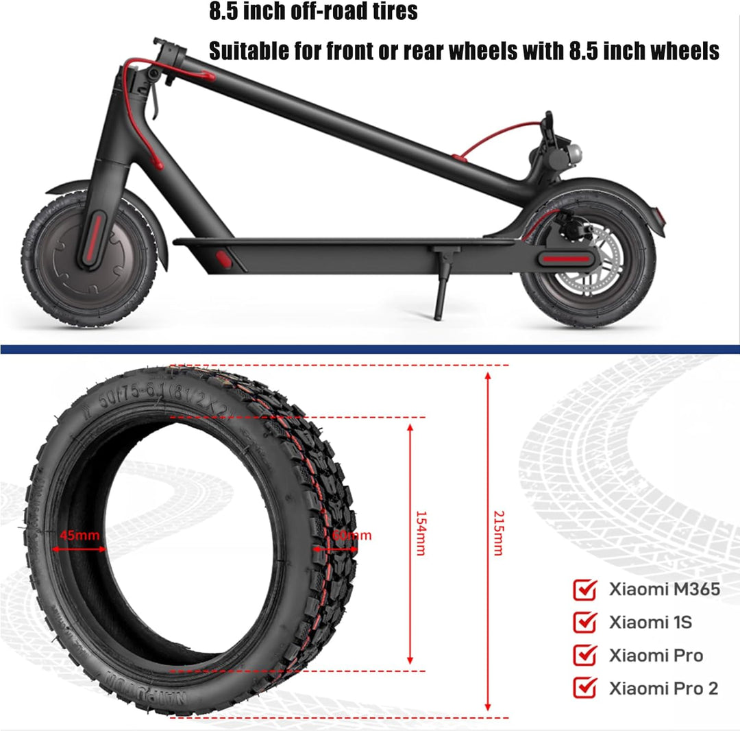 LTSKY 8,5 Zoll Offroad Reifen schlauchloser für Xiaomi M365/1S / Pro/Pro 2, 50/75-6.1 (8 1/2 * 2) Re
