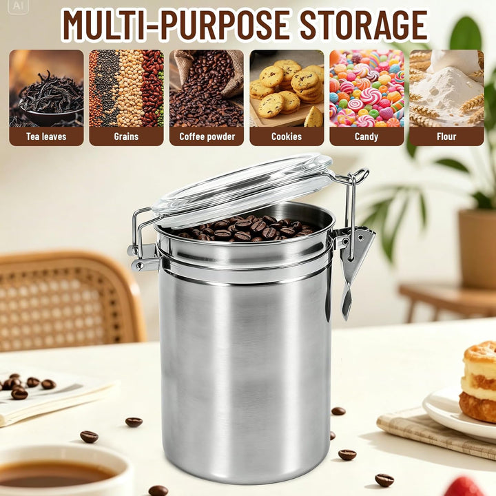 Hapivida Luftdichte Vakuum Kaffeedose, 1200ml Edelstahl Kaffeepulver Dose mit Aroma-Deckel und Versc