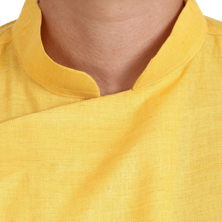 Royal Kurta Angarakha Herren Pyjama-Set aus Baumwolle, 55 Gelb