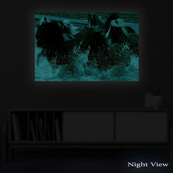 Startonight Bilder Pferde Wasser, Leinwandbilder Moderne Kunst, Tiere Wanddeko Kunstdrucke, Wandbild