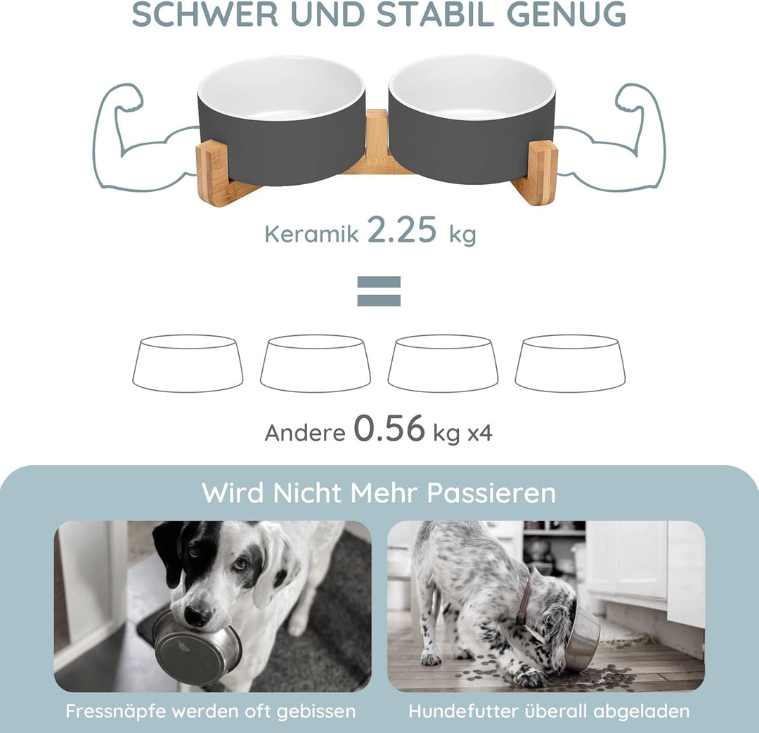 SPUNKYJUNKY Hundenapf Keramik Grosse Hunde Katzennapf Erhöht mit Bambus Ständer Futternapf für Hund