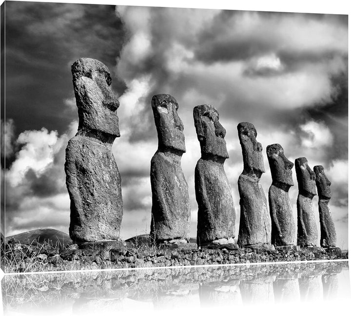 Pixxprint Moai Statuen auf den Osterinseln als Leinwandbild/Grösse: 100x70 cm/Wandbild/Kunstdruck/fe