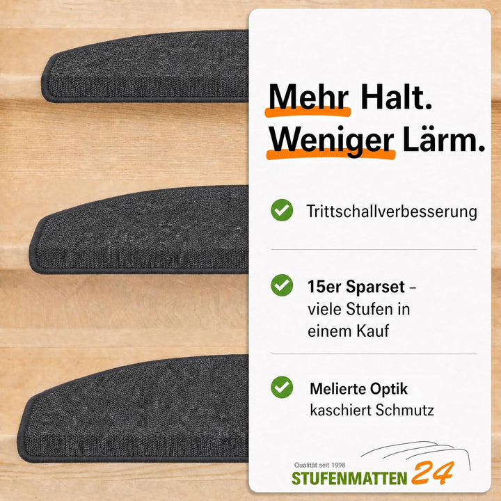 Kettelservice-Metzker Stufenmatten Treppen-Teppich Rambo 15er SparSet 17 Farben (-Anthrazit-)