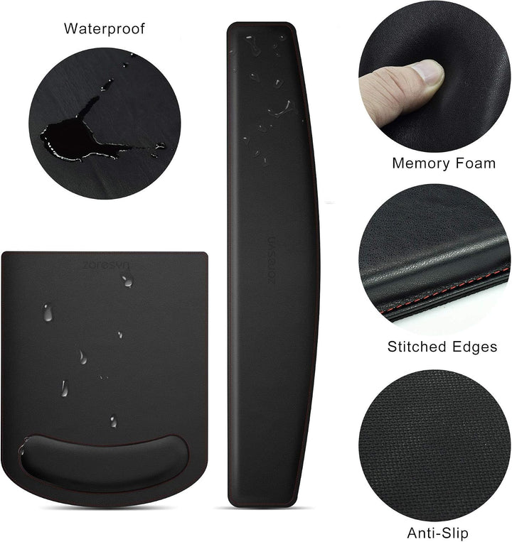ZORESYN PU Leder Handgelenkauflage, Handballenauflage Mouse Tastatur Handgelenkstütze Set, Anti-Ruts