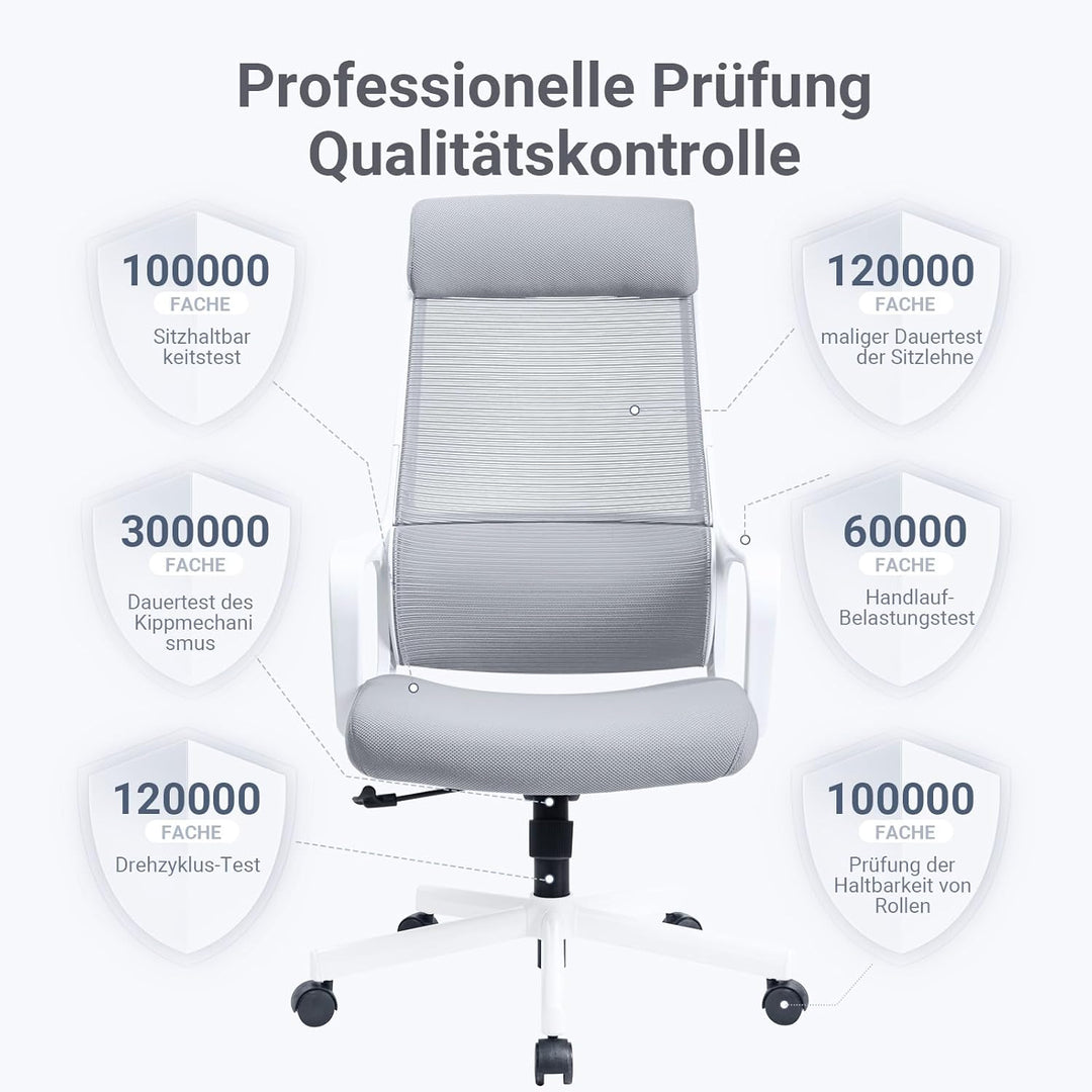 MELOKEA Bürostuhl ergonomisch, Schreibtischstuhl mit Höhenverstellung, Bürostuhl 150kg Grau