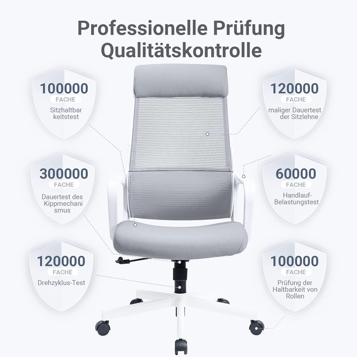 MELOKEA Bürostuhl ergonomisch, Schreibtischstuhl mit Höhenverstellung, Bürostuhl 150kg Grau