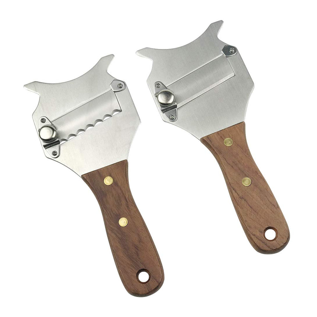 GuDoQi Trüffelhobel, 2 Stück, Schokoladenreibe, Verstellbare Gewellte und Gerade Klingen, Holzgriff,