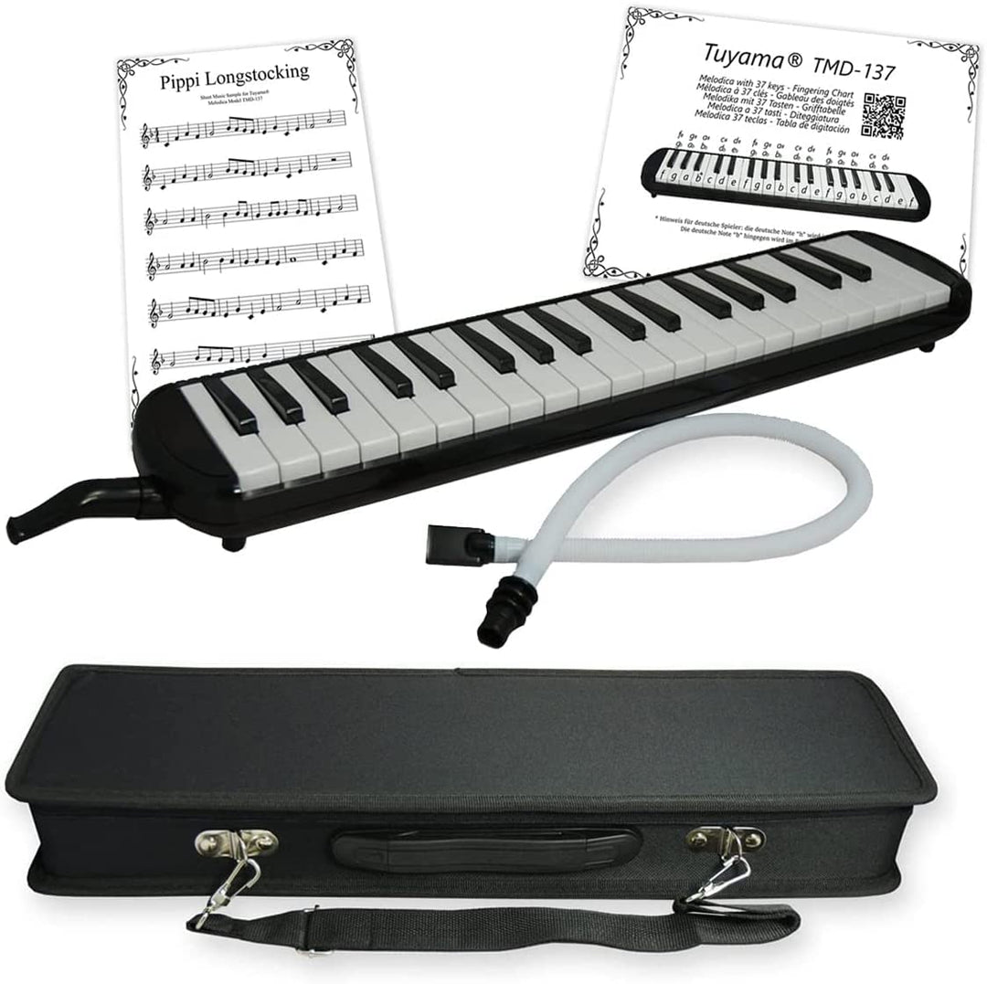 TMD-137A Melodica - 37 Tasten - mit Mundstück, Mundschlauch, Koffer, Grifftabelle und Notenbeispiele