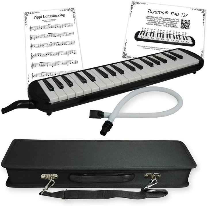 TMD-137A Melodica - 37 Tasten - mit Mundstück, Mundschlauch, Koffer, Grifftabelle und Notenbeispiele