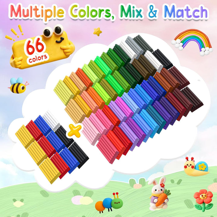 Polymer Clay Set, 66 Farben Modelliermasse Knete Kit für Kinder | 20g Each Ofenhärtende Knetmasse mi