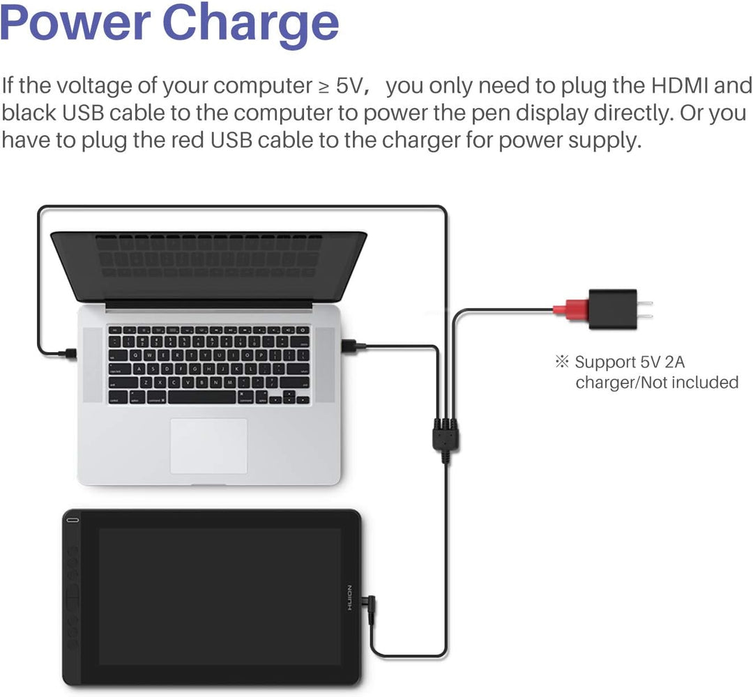 HUION 3-in-1 Typ-C-Kabel für Huion KAMVAS 12 13 16(2021) Drawing Mornitor mit HDMI, Strom- und USB-K