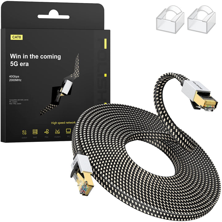 Cat8 Ethernet Kabel 8M, Hohe Geschwindigkeit Nylon Braided Lan Patch Cord, 40Gbps 2000Mhz RJ45 Shiel
