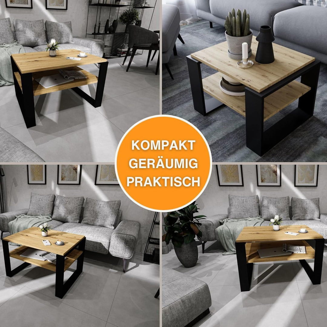 CraftPAK Wohnzimmer Tisch für Couch aus hochwertigem Holzwerkstoff, Stabiler & moderner Couchtisch m