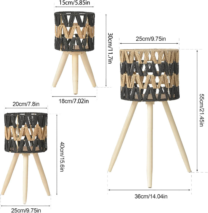 Tissting Pflanzenständer Imitation Rattan Blumenständer, 3er Set Holz Dreieck Blumenhocker Pflanzenh