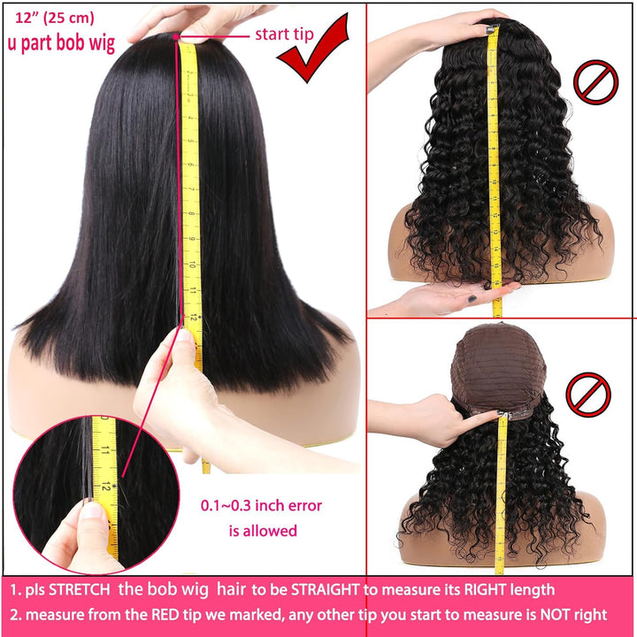 Huairisi 10 Inch Straight Bob Wigs for Women None Lace, Short Straight U Part Wig Bob Human Hair, Sh