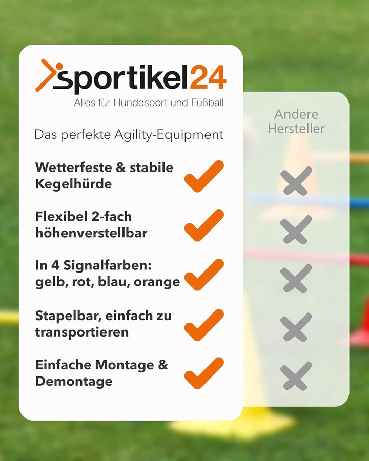 Kombi Kegel-Hürde 30 – 4er Set – Parcours-Hindernis für Agility-Training – Sprung- & Slalom für Hund