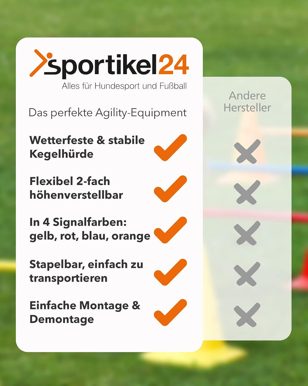 Kombi Kegel-Hürde 30 – 4er Set – Parcours-Hindernis für Agility-Training – Sprung- &amp; Slalom für Hund