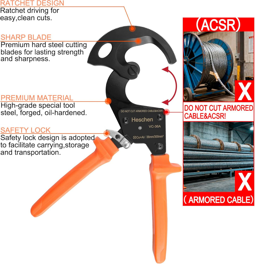 Heschen Ratchet Kabelschneider VC-36A verwenden für 36mm / 300mm² Abisolierzange Hand Crimpzange