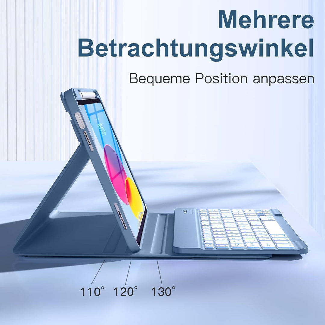 Vobafe Hülle mit Tastatur für iPad 10 Generation 10,9 Zoll 2022-7 Farben Beleuchtete Kabellose Abneh