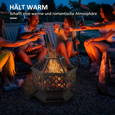 Outsunny Feuerschale Feuerstelle mit Funkenschutz, Feuerkorb Outdoor für Heizung BBQ Garten Terrase