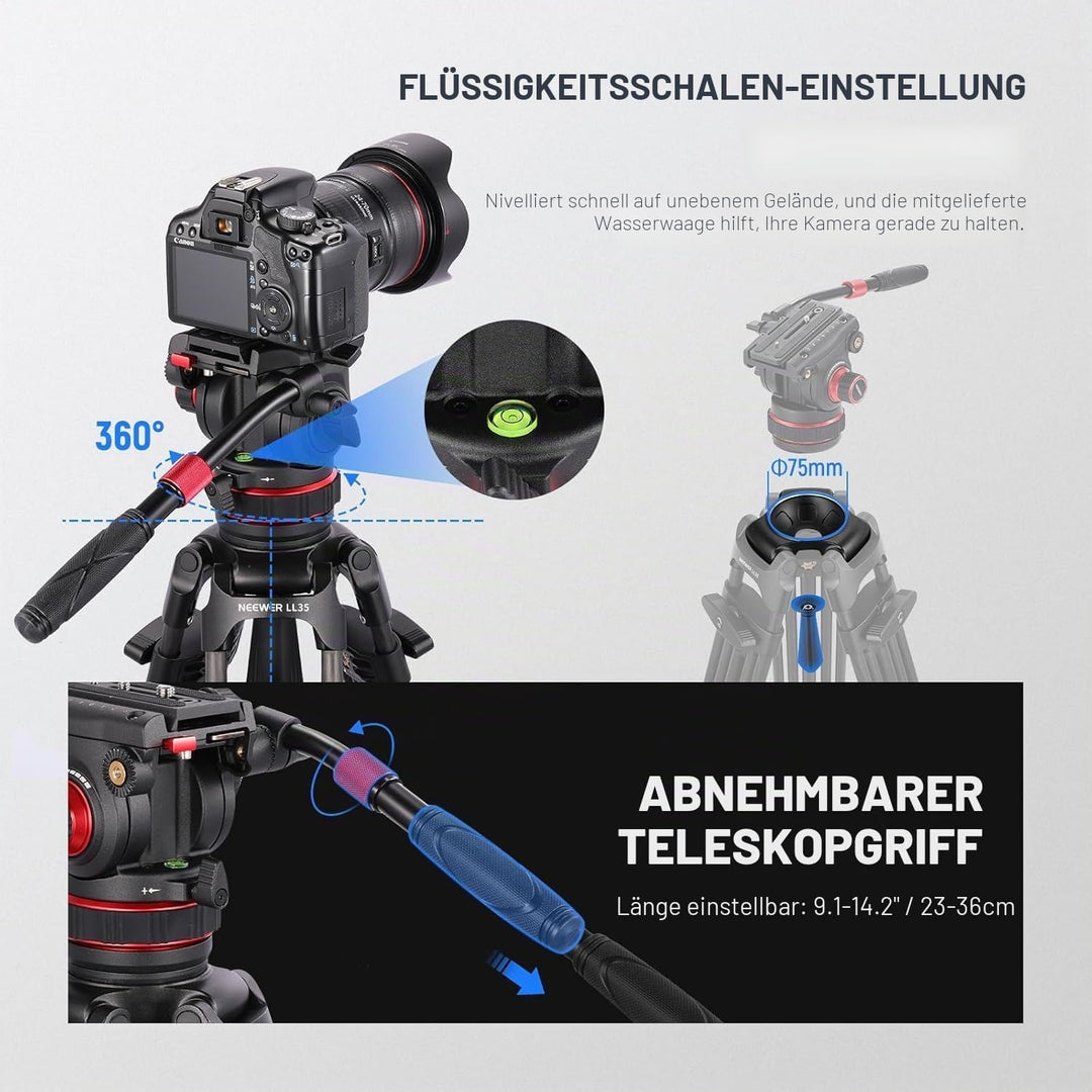 NEEWER 78" Video Tripod Kohlefaser, EIN Schritt Schnellspanner Kamera Stativ mit Einstellbarer Dämpf