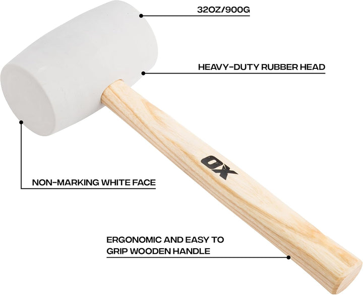 OX Pro White Rubber Mallet - 32 oz 32 oz White, 32 oz White