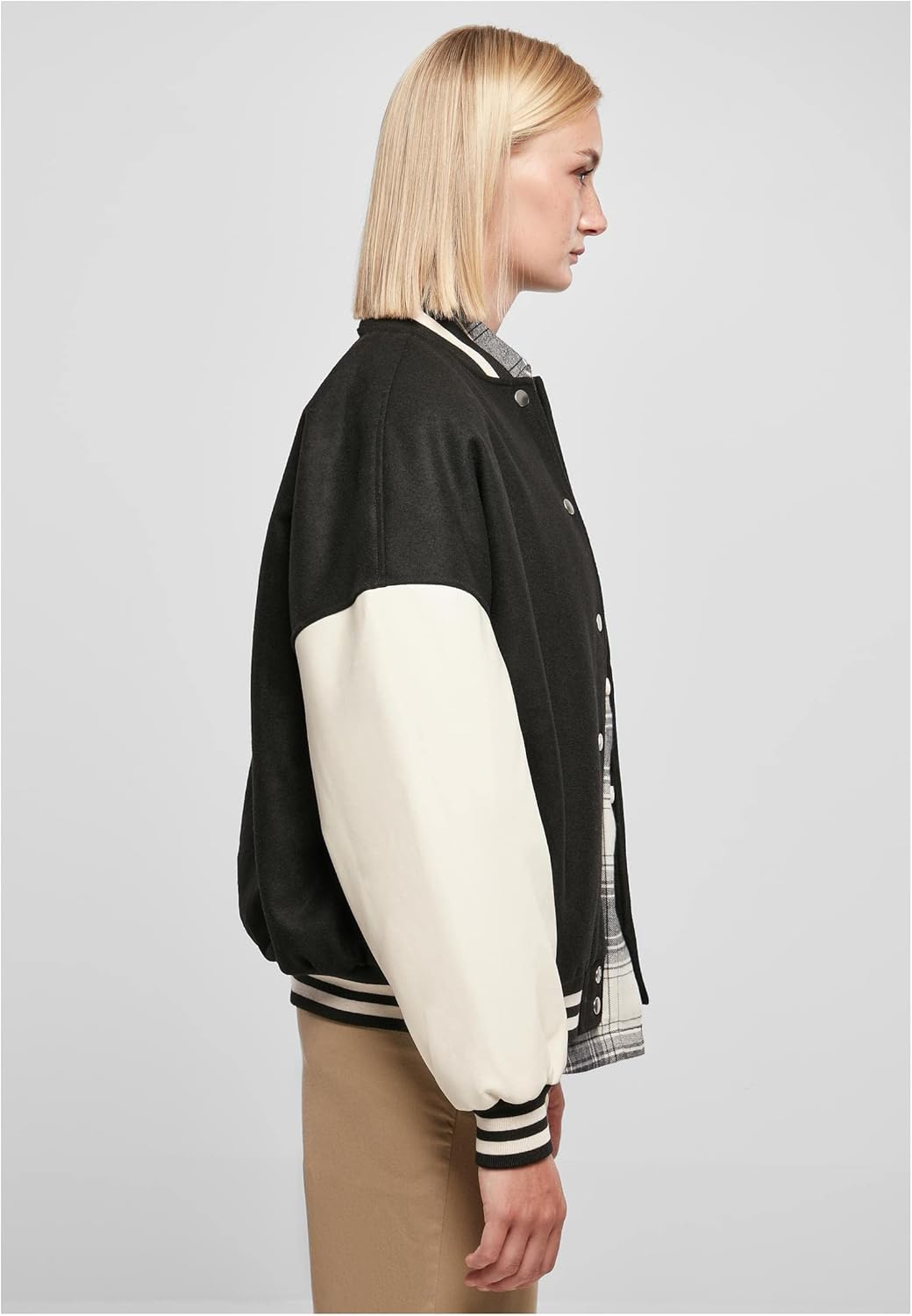 Urban Classics Damen Ladies Oversized Big U College Jacket Jacke S Black/Palewhite, S Black/Palewhit