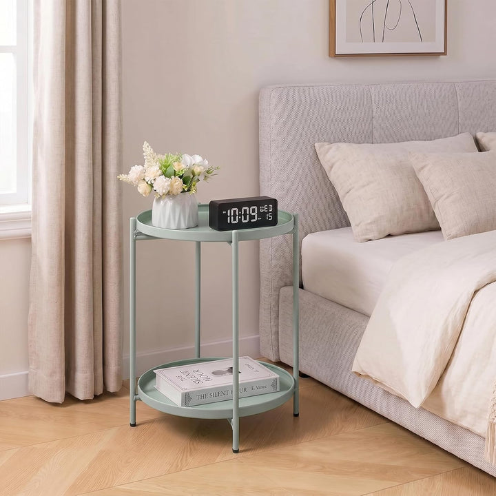 HollyHOME Beistelltisch Metall Rund Balkontisch Klein 2 Ebenen Metall Couchtisch Nachttisch Sofatisc