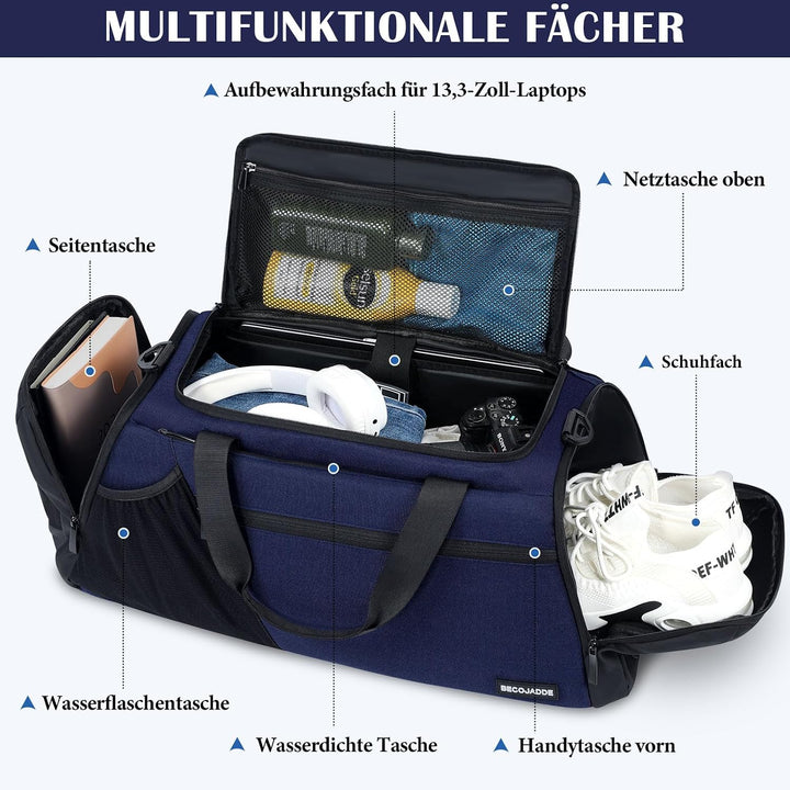 Sporttasche Herren 40L Gross Sporttaschen Reiserucksack Mehrere Taschen Rucksack mit Schuhfach Nassf