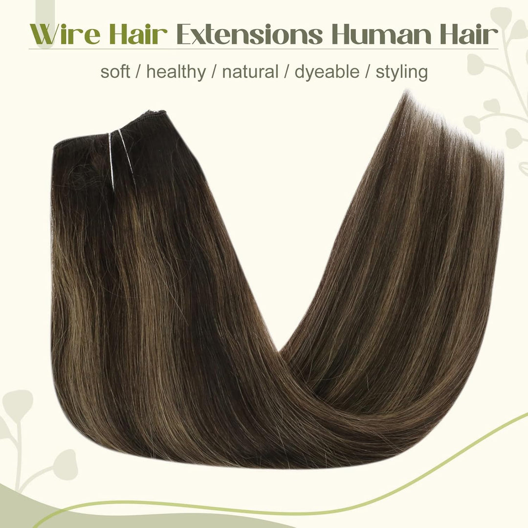 Fshine Secret Wire Extensions Echthaar mit Unsichtbarem Draht 40 cm 80 g Invisible Fish Line Extensi
