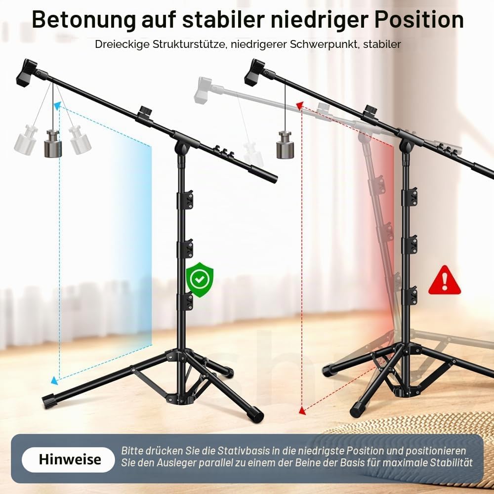 Mikrofonständer,Stativ-Boom-Arm Bodenmikrofonständer mit Höhenverstellbarer heavy - duty ausfhrung f