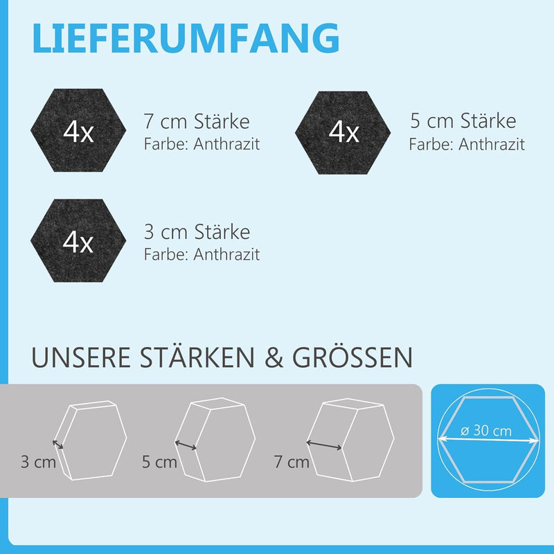 platino24 Schallabsorber 3D-Set aus Basotect G+ mit Akustikfilz in Anthrazit, 12 Elemente: je Ø30cm