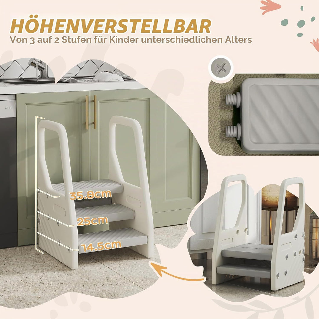AIYAPLAY Tritthocker Kinder 3 Stufen Höhenverstellbar Kinderhocker Trittschemel mit Handgriffe, Anti