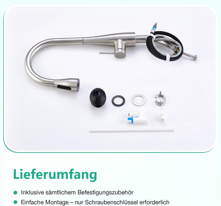 CREA 3 Wege Küchenarmatur mit Brause ausziehbar, Trinkwasserhahn Wasserhahn Armatur Küche, Mischbatt