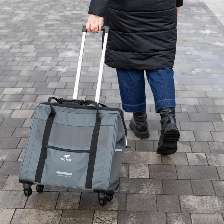 Ferplast Hundebox Voyager Trolley, Transportbox Katze, Hundetasche, ausziehbarer Griff, verstellbare