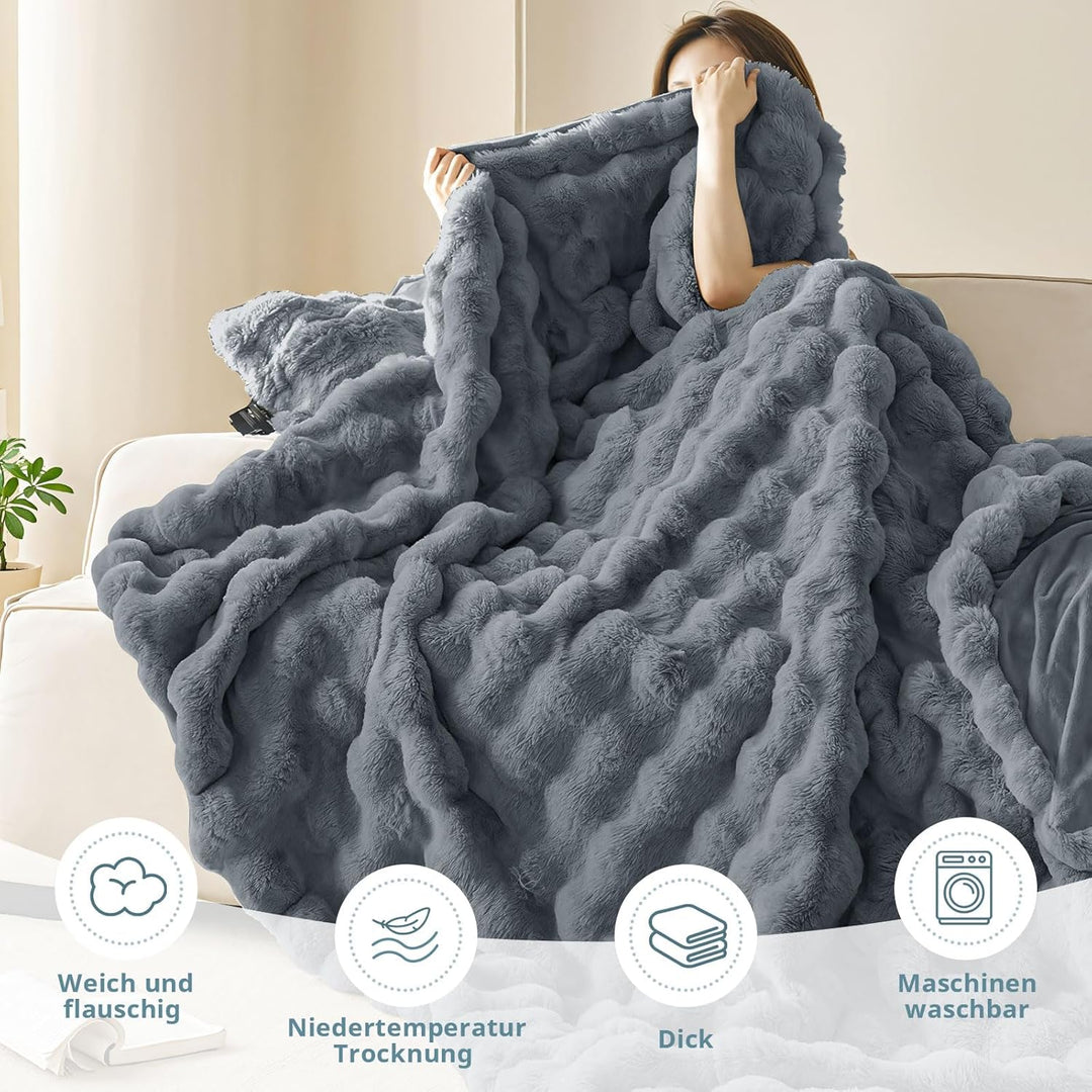 Kuscheldecke 100x160 cm, Kaninchen Plüsch Decke, Super Soft Wohndecke Dick 1000GSM Couchdecke Warme