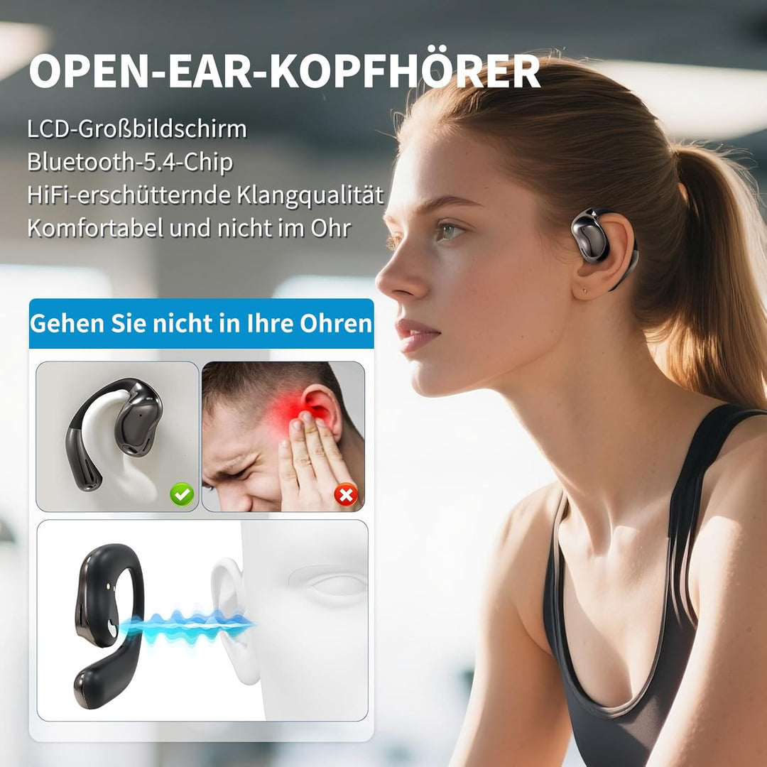 Open Ear Kopfhörer, Offene Ohrhörer mit Touchscreen, Bluetooth 5.4, Drahtlose Kopfhörer mit Ohrbügel