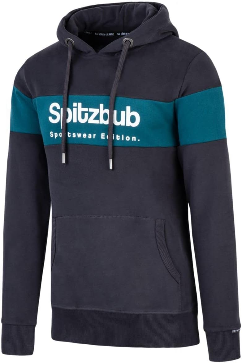 Spitzbub Herren Hoodie Kapuzenpullover in Dunkelgrau/Petrol, S
