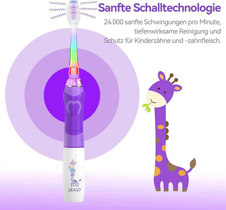 Seago Elektrische Zahnbürste Kinder ab 3-12 jahre Kinderzahnbürsten mit Farbigem Licht Smart Timer 4