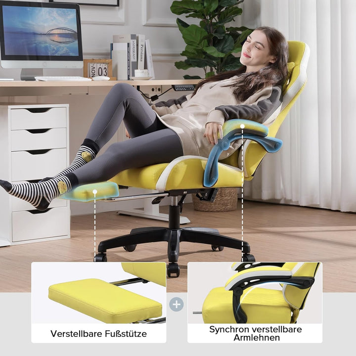 GTPLAYER Gaming Stuhl Ergonomischer Gaming Sessel Schreibtischstuhl Kunstleder, Federsitzkissen, Ver